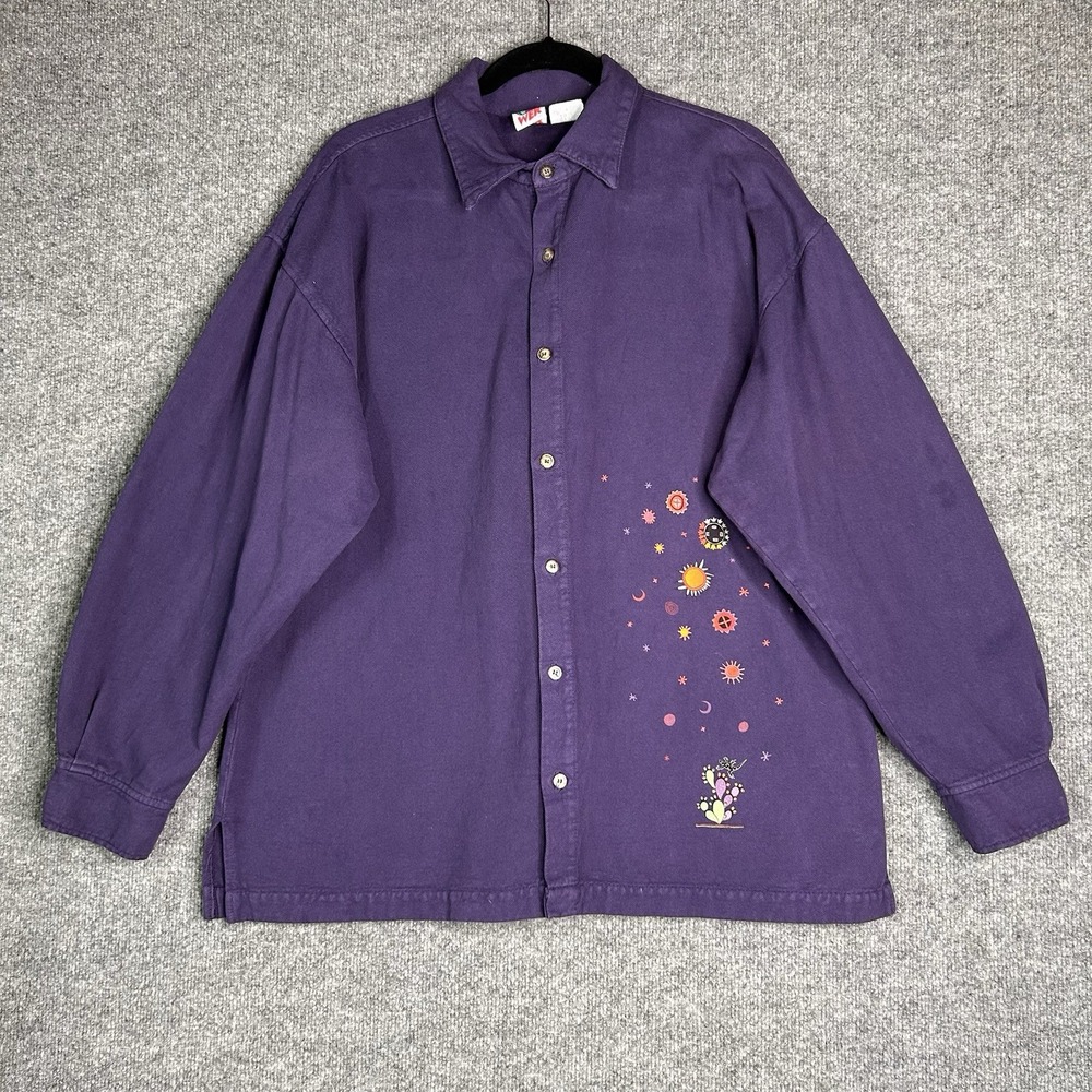 Vintage Wek Button Up Shirt Long‎ Sleeve Denim Small Medium Graphic Desert Stars